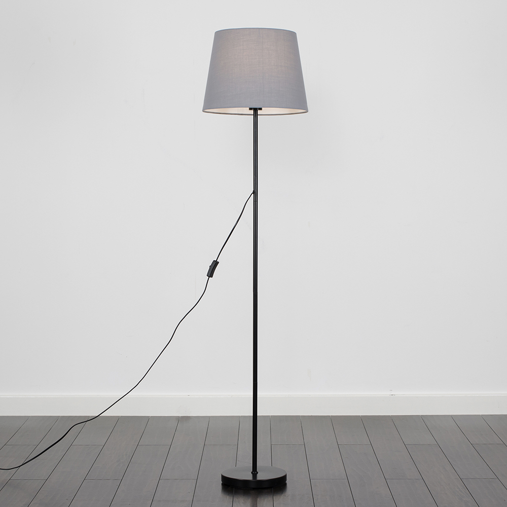 Charlie Black Floor Lamp with Grey Aspen Shade