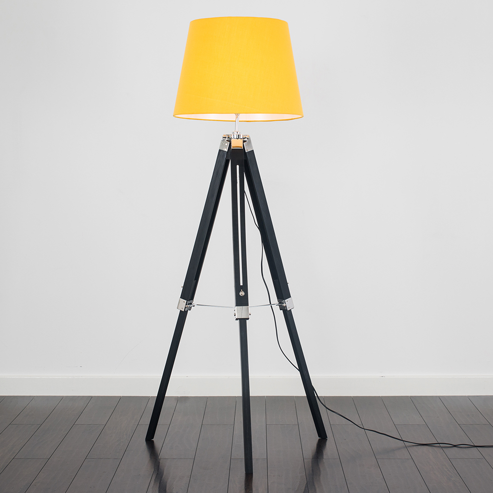Clipper Black and Chrome Tripod Floor Lamp with Mustard Aspen Shade