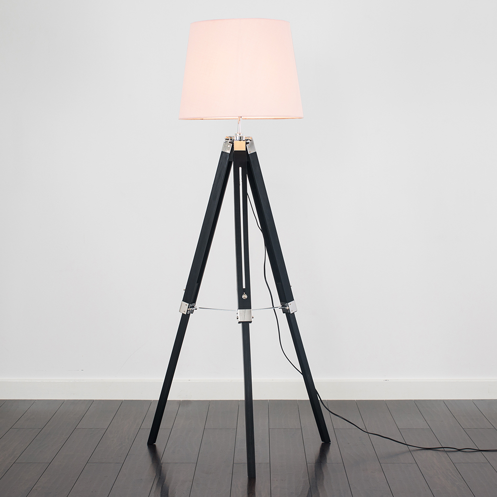 Clipper Black and Chrome Tripod Floor Lamp with Dusty Pink Aspen Shad