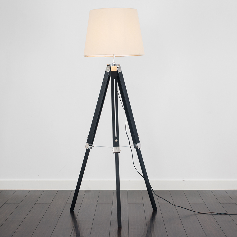 Clipper Black and Chrome Tripod Floor Lamp with Beige Aspen Shade