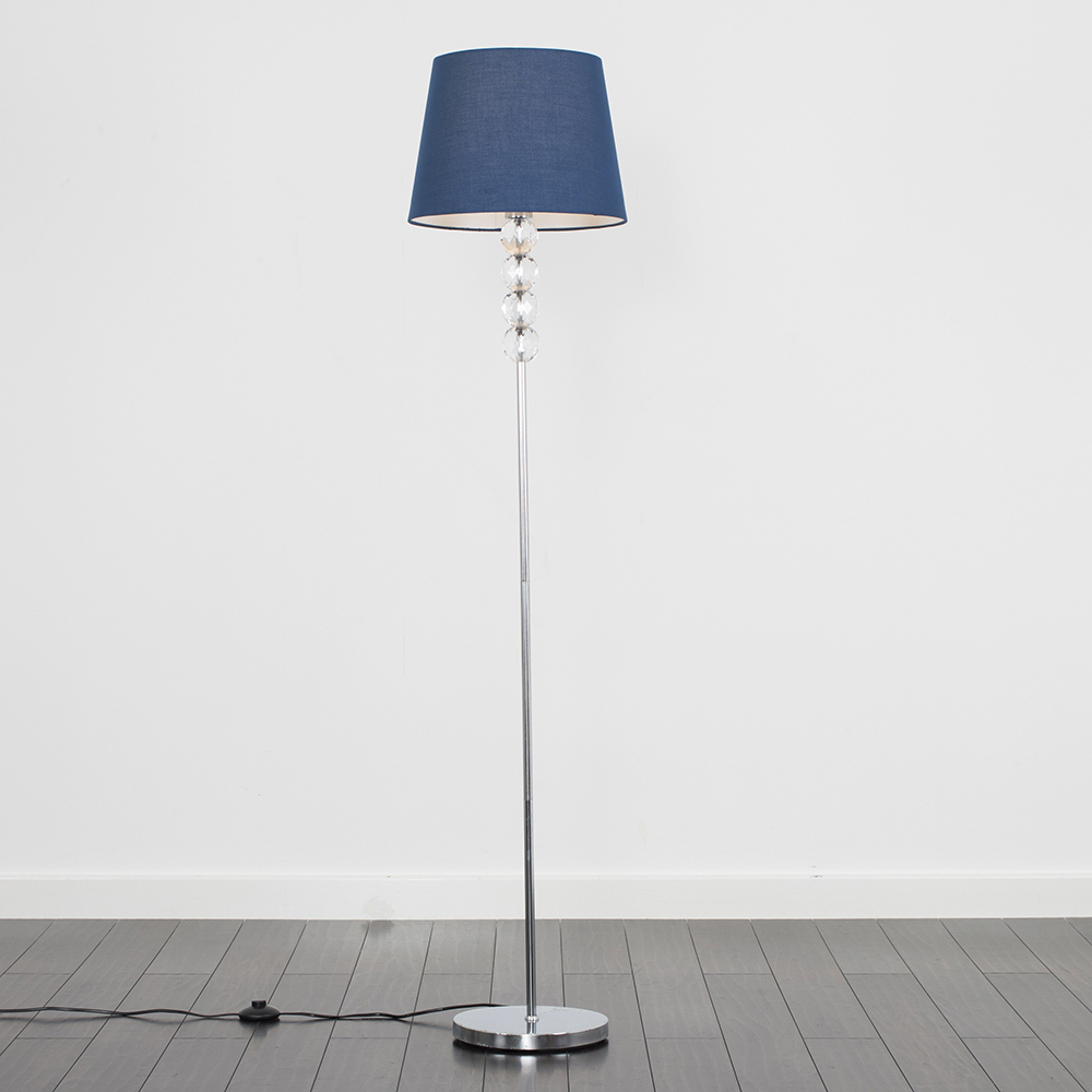 Eleanor Chrome Floor Lamp with Navy Blue Aspen Shade