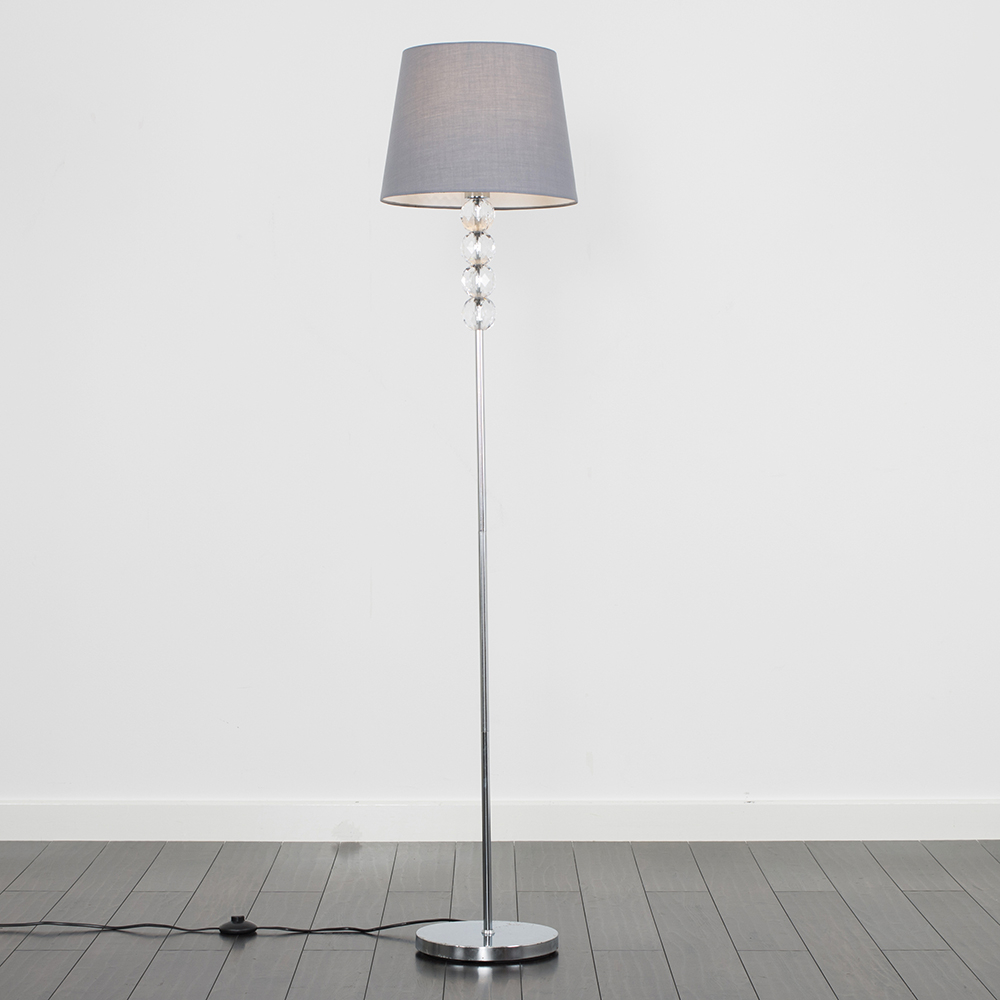 Eleanor Chrome Floor Lamp with Grey Aspen Shade