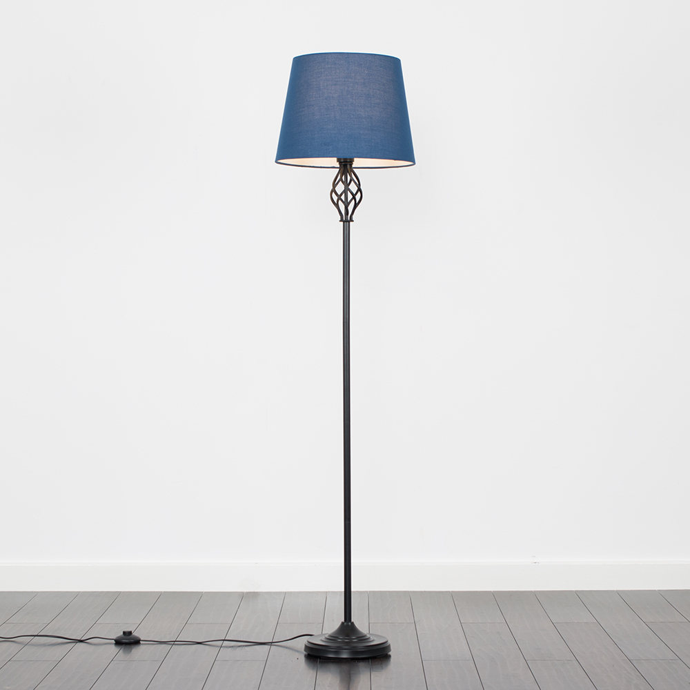 Memphis Black Floor Lamp with Navy Blue Aspen Shade