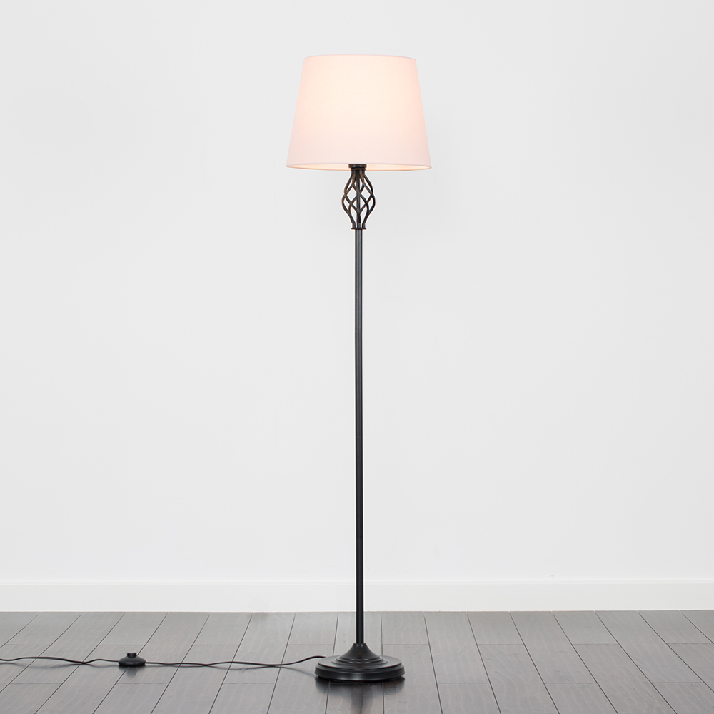 Memphis Black Floor Lamp with Dusty Pink Aspen Shade