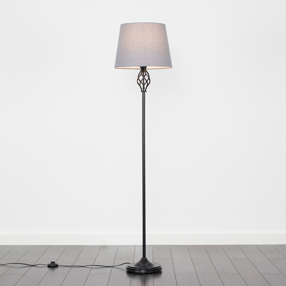 Memphis Black Floor Lamp with Grey Aspen Shade