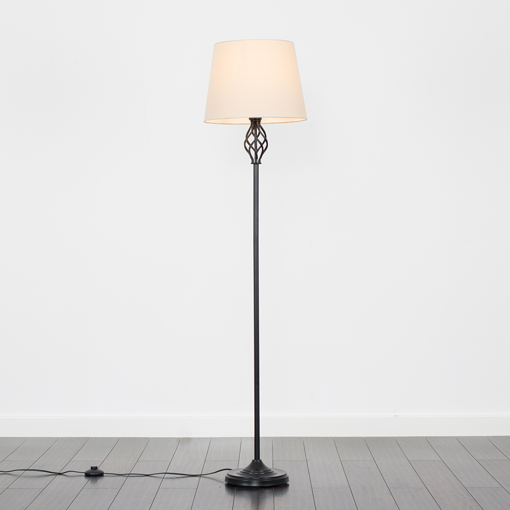 Memphis Black Floor Lamp with Beige Aspen Shade