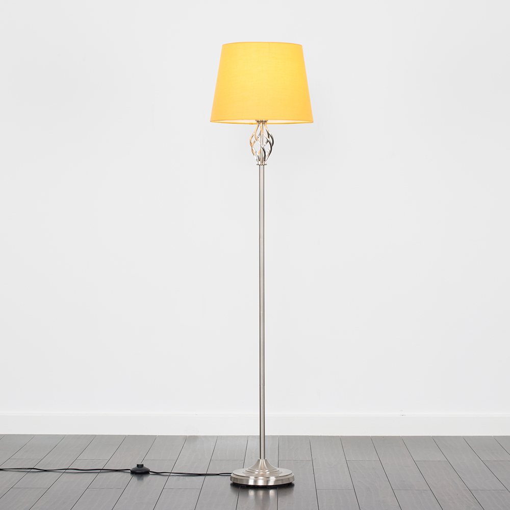 Memphis Brushed Chrome Floor Lamp with Mustard Tapered Shade