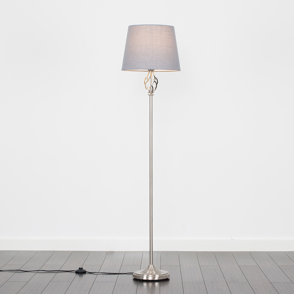 Memphis Brushed Chrome Floor Lamp with Grey Aspen Shade