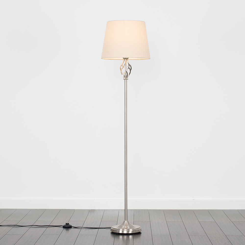 Memphis Brushed Chrome Floor Lamp with Beige Aspen Shade