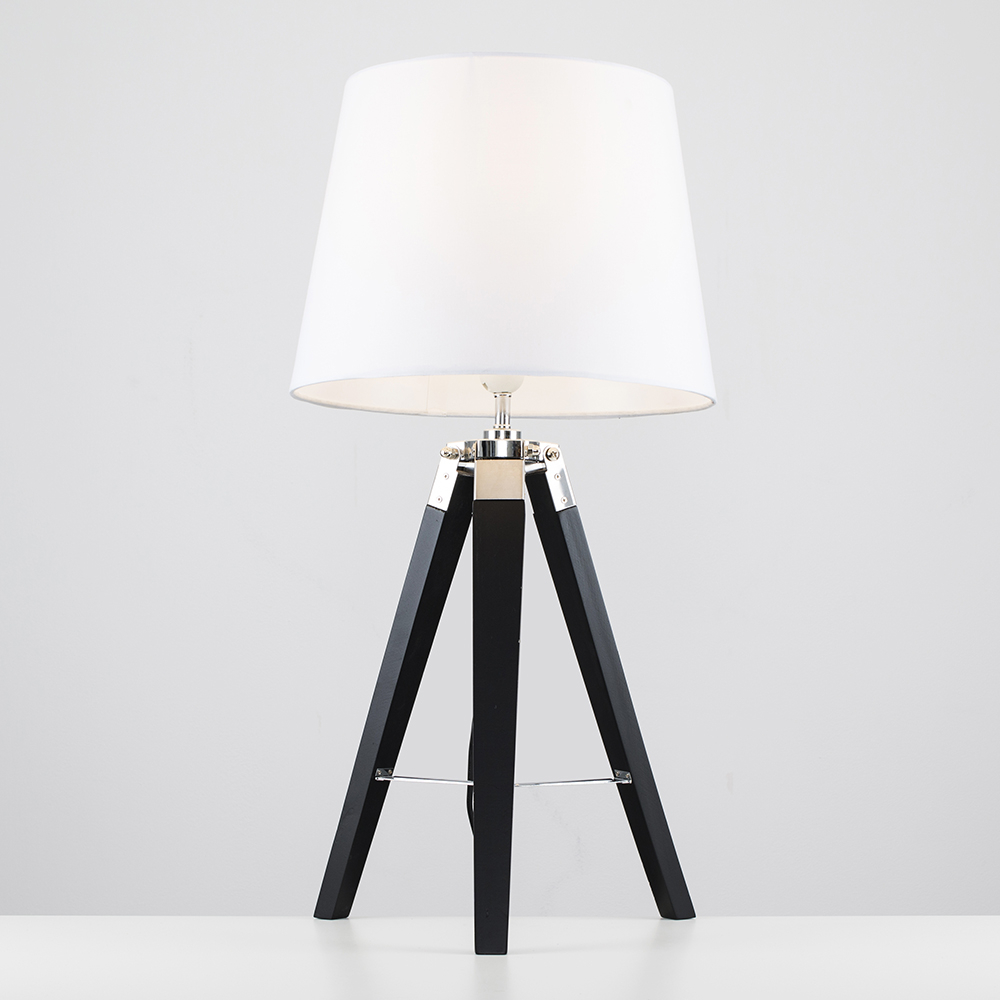 Clipper Black and Chrome Tripod Table Lamp with White Aspen Shade