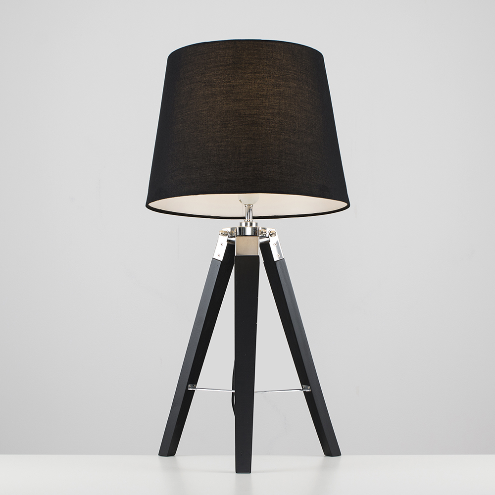 Clipper Black and Chrome Tripod Table Lamp with Black Aspen Shade