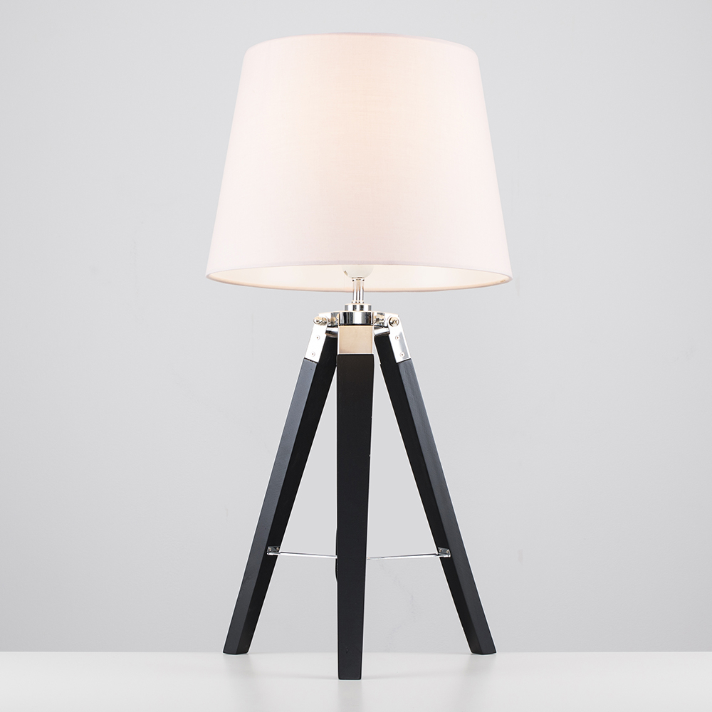 Clipper Black and Chrome Tripod Table Lamp with Dusty Pink Aspen Shad