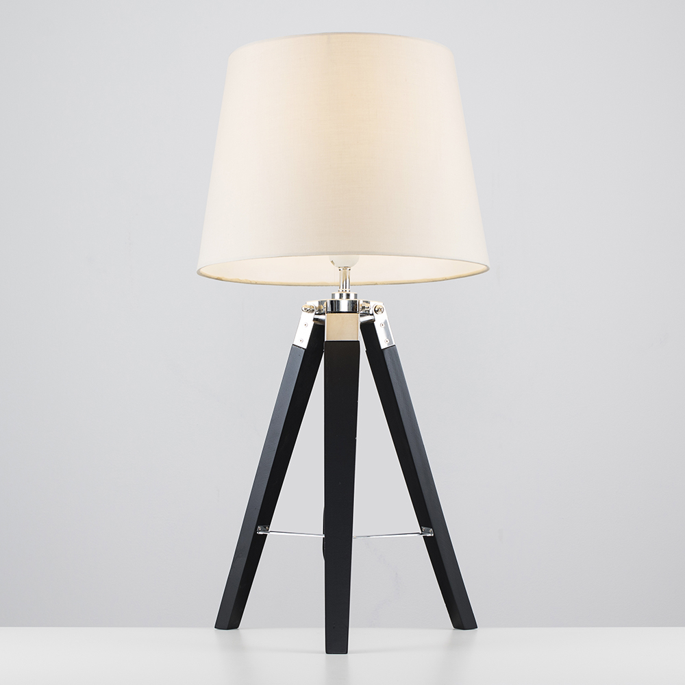 Clipper Black and Chrome Tripod Table Lamp with Beige Aspen Shade
