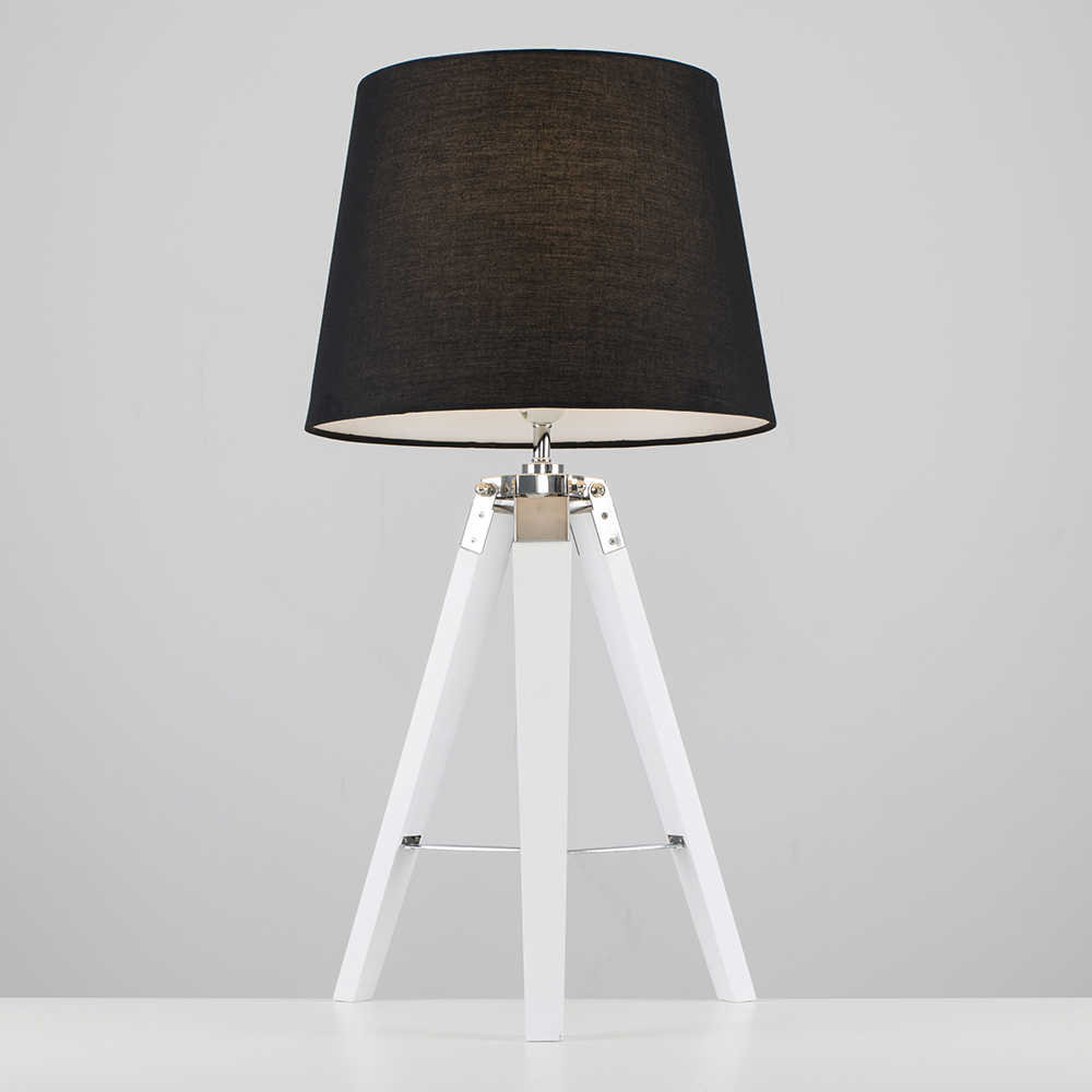 Clipper White and Chrome Tripod Table Lamp with Black Aspen Shade