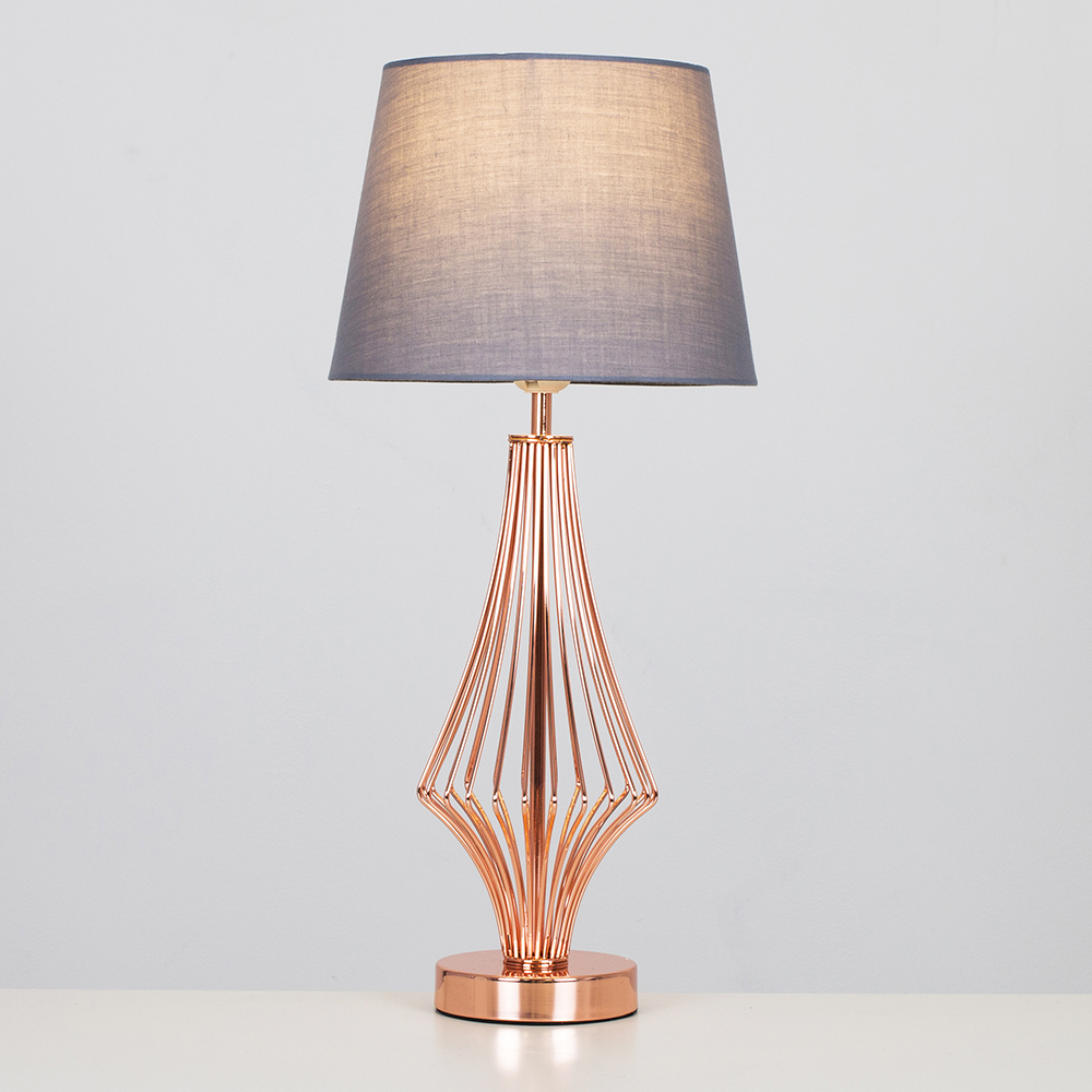 Jaspa Copper Table Lamp with Grey Aspen Shade