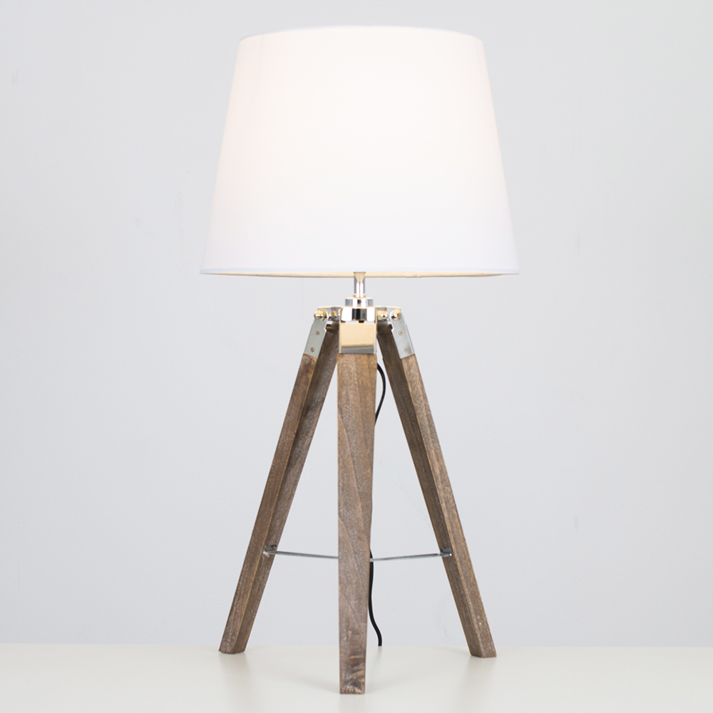 Clipper Light Wood Tripod Table Lamp with White Aspen Shade