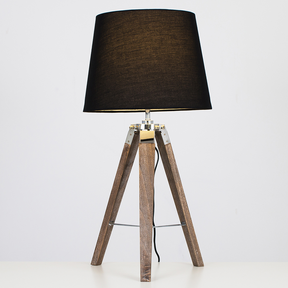 Clipper Light Wood Tripod Table Lamp with Black Aspen Shade
