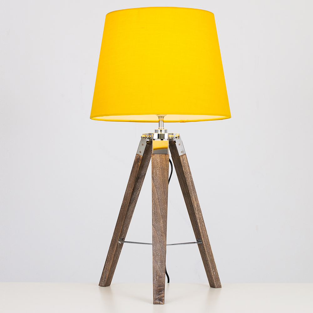 Clipper Light Wood Tripod Table Lamp with Mustard Aspen Shade