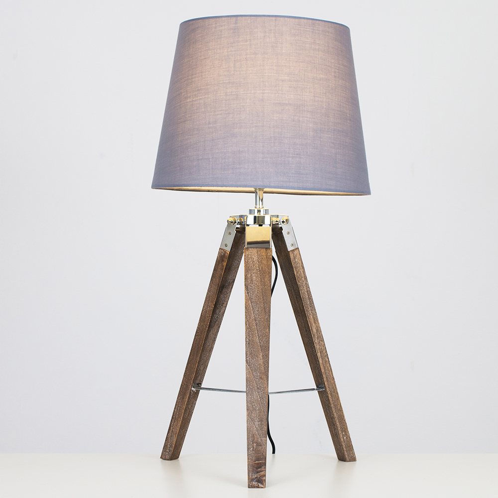 Clipper Light Wood Tripod Table Lamp with Grey Aspen Shade
