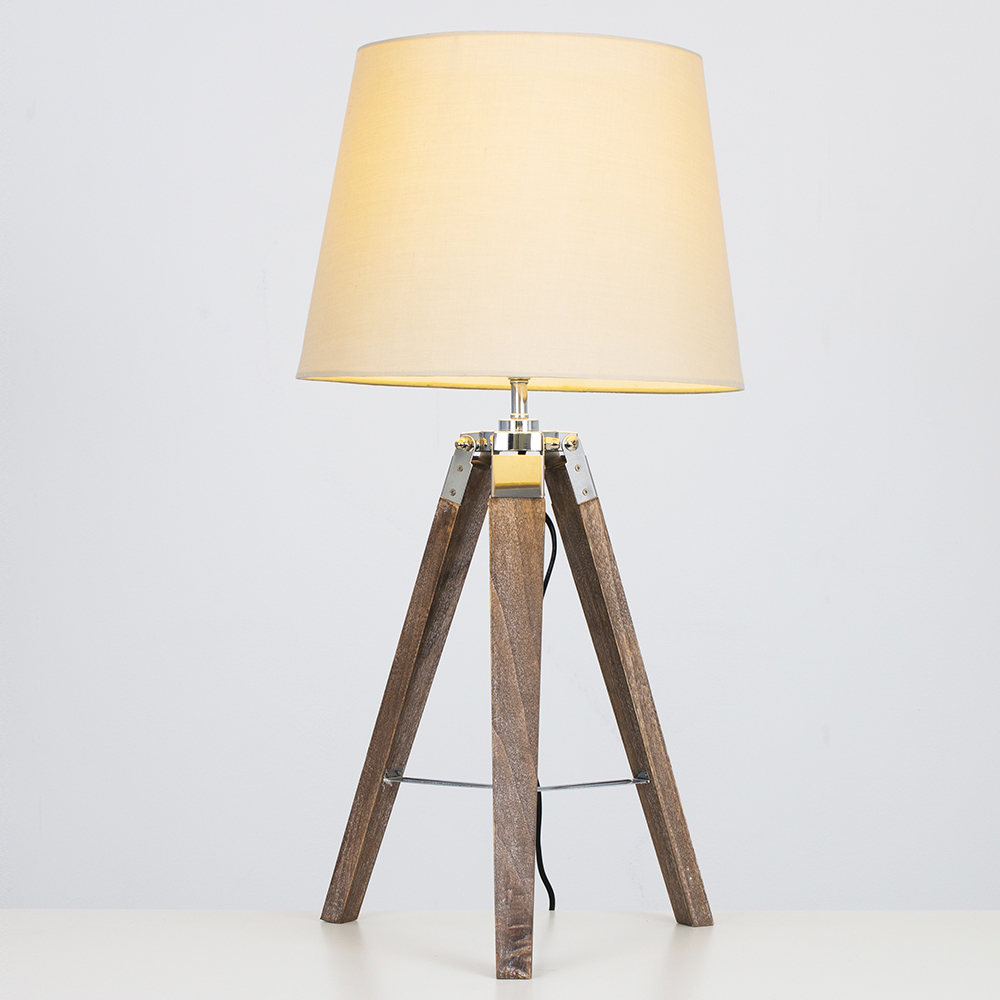 Clipper Light Wood Tripod Table Lamp with Beige Aspen Shade