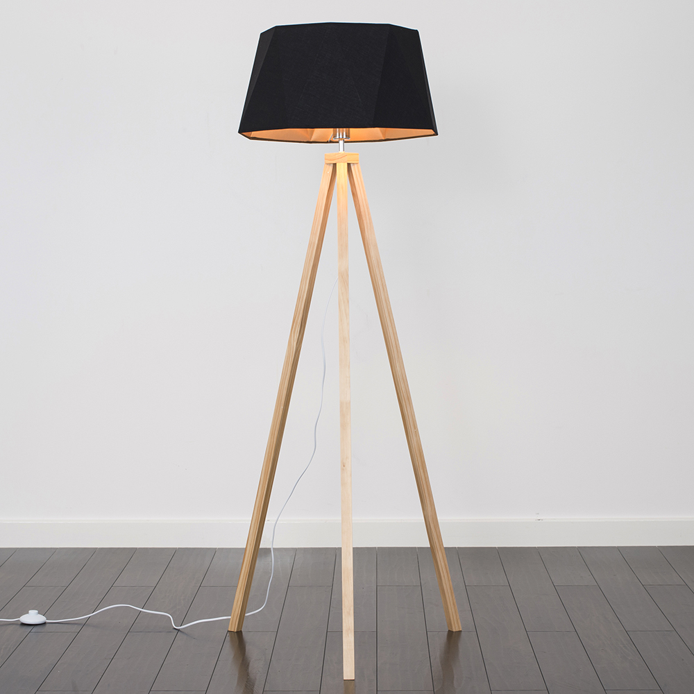 Barbro Light Wood Tripod Floor Lamp with Toke Shade