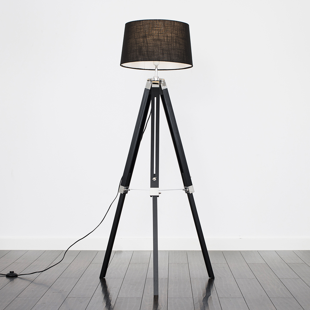 Clipper Black Tripod Floor Lamp with Black Doretta Shade
