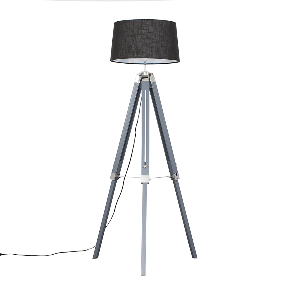 Clipper Grey Tripod Floor Lamp with Black Doretta Shade