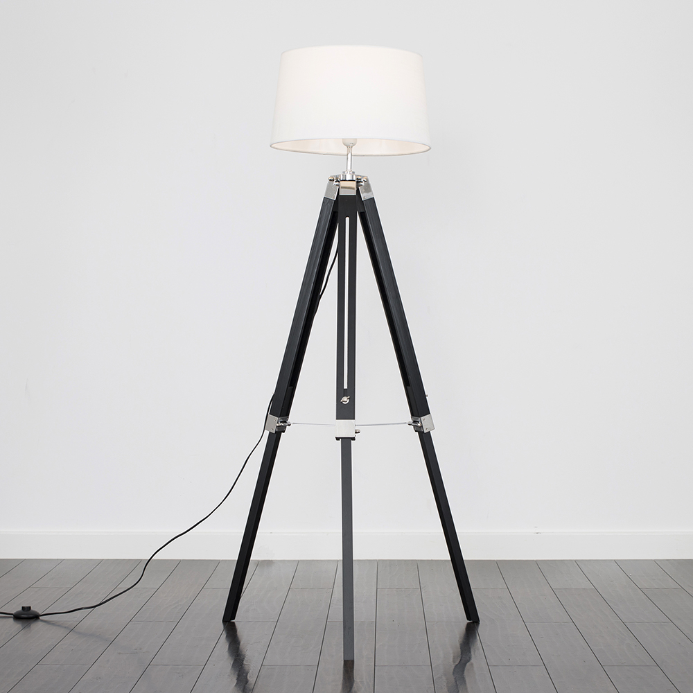 Clipper Black Tripod Floor Lamp with White Doretta Shade