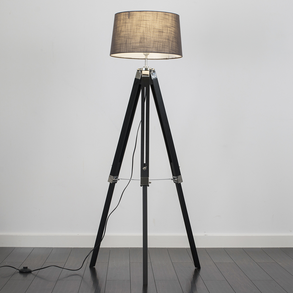 Clipper Black Tripod Floor Lamp with Dark Grey Doretta Shade