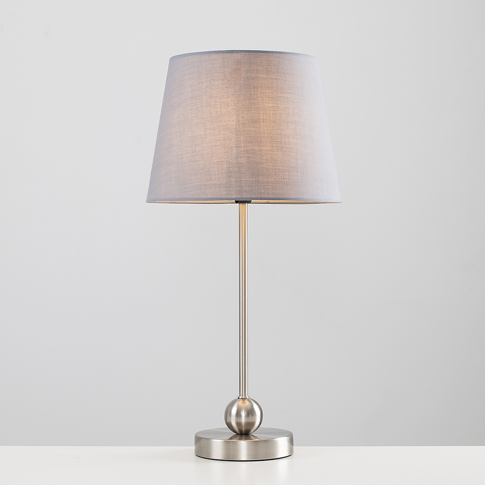 Theydon Chrome Table Lamp with Grey Aspen Shade