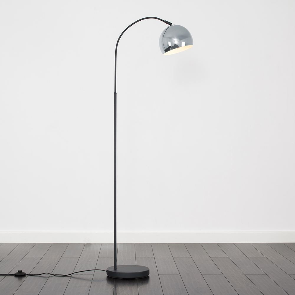 Curva Dark Grey Floor Lamp with Chrome Arco Shade