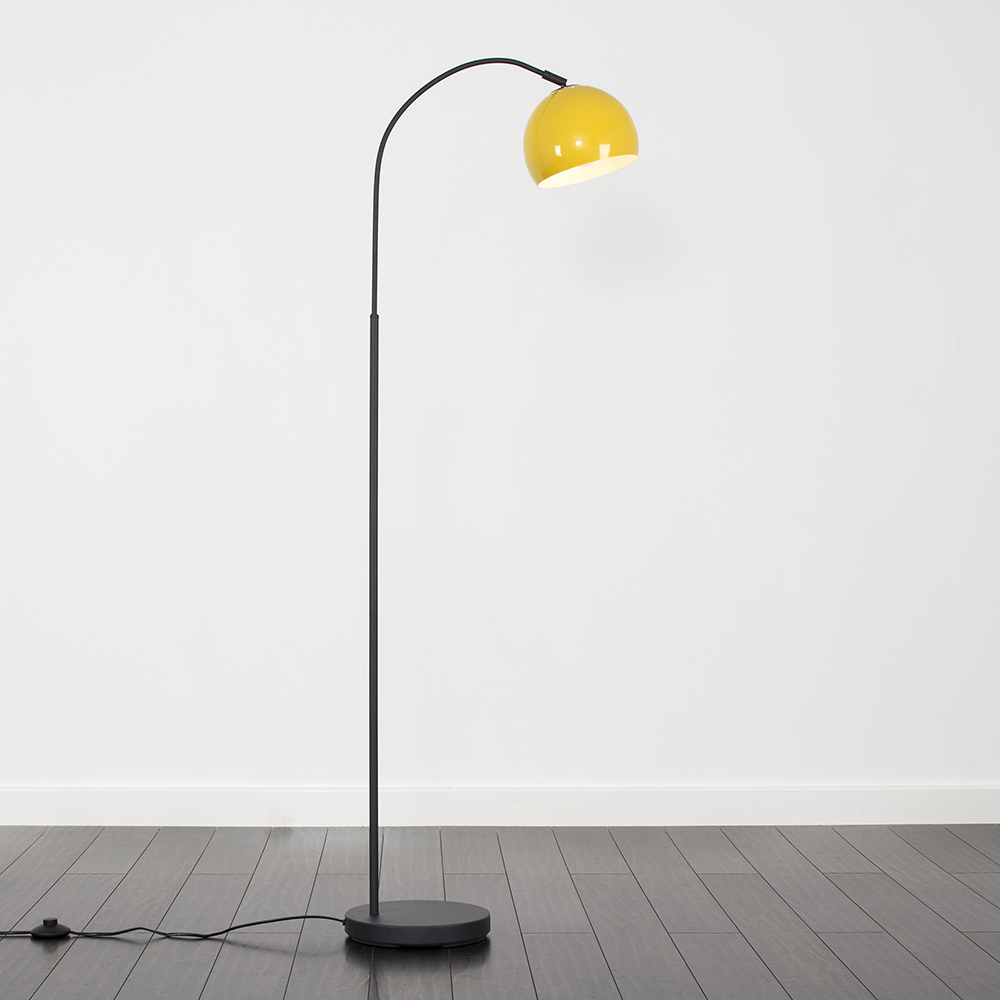 Curva Dark Grey Floor Lamp with Yellow Arco Shade