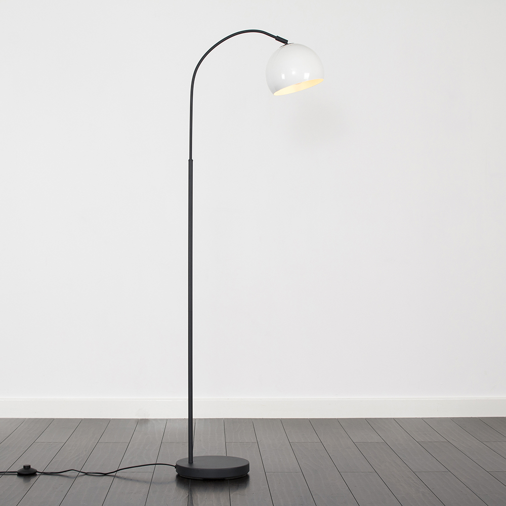 Curva Dark Grey Floor Lamp with White Arco Shade