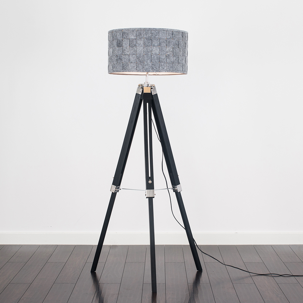 Clipper Black and Chrome Tripod Floor Lamp with XL Grey Monza Shade