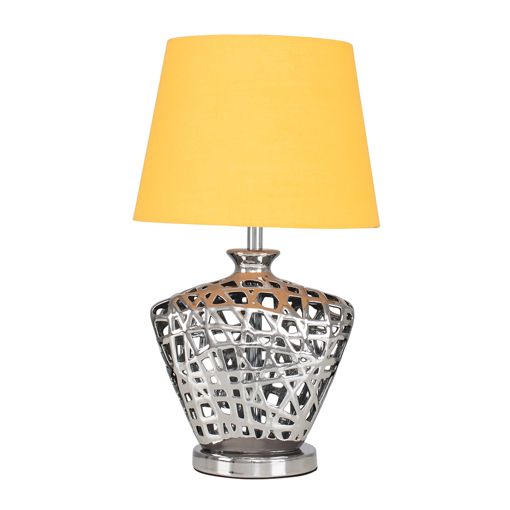Kalvin Table Lamp in Chrome with Mustard Aspen Shade