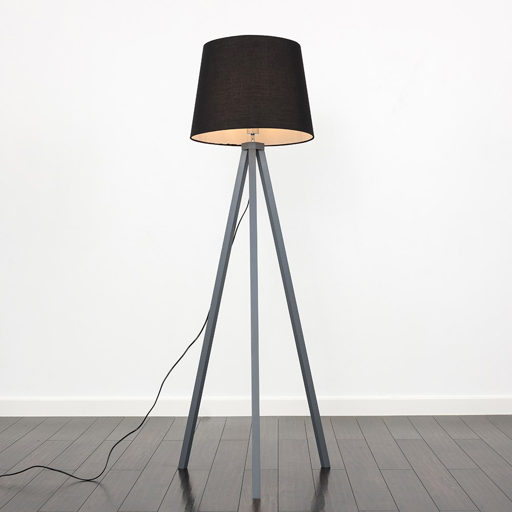 Barbro Grey Tripod Floor Lamp With XL Black Aspen Shade