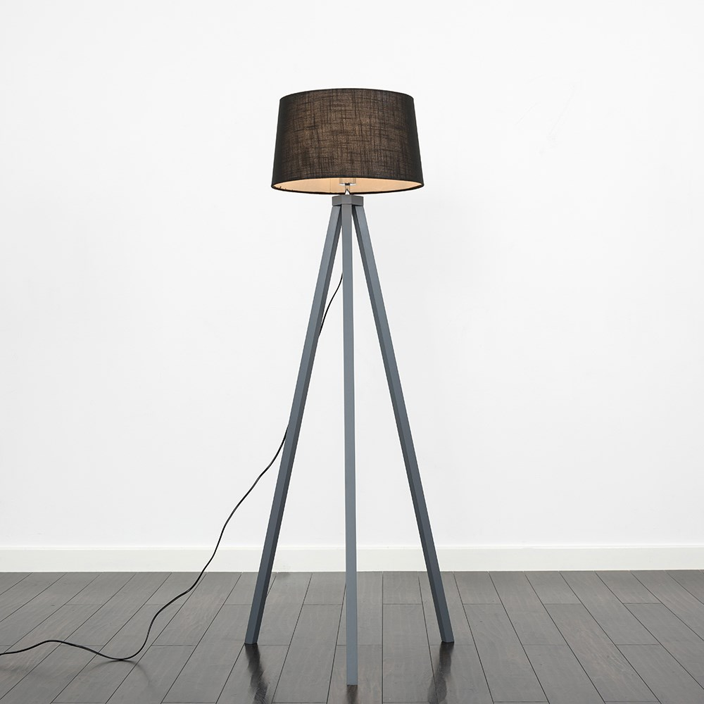 Barbro Grey Tripod Floor Lamp With Black Doretta Shade