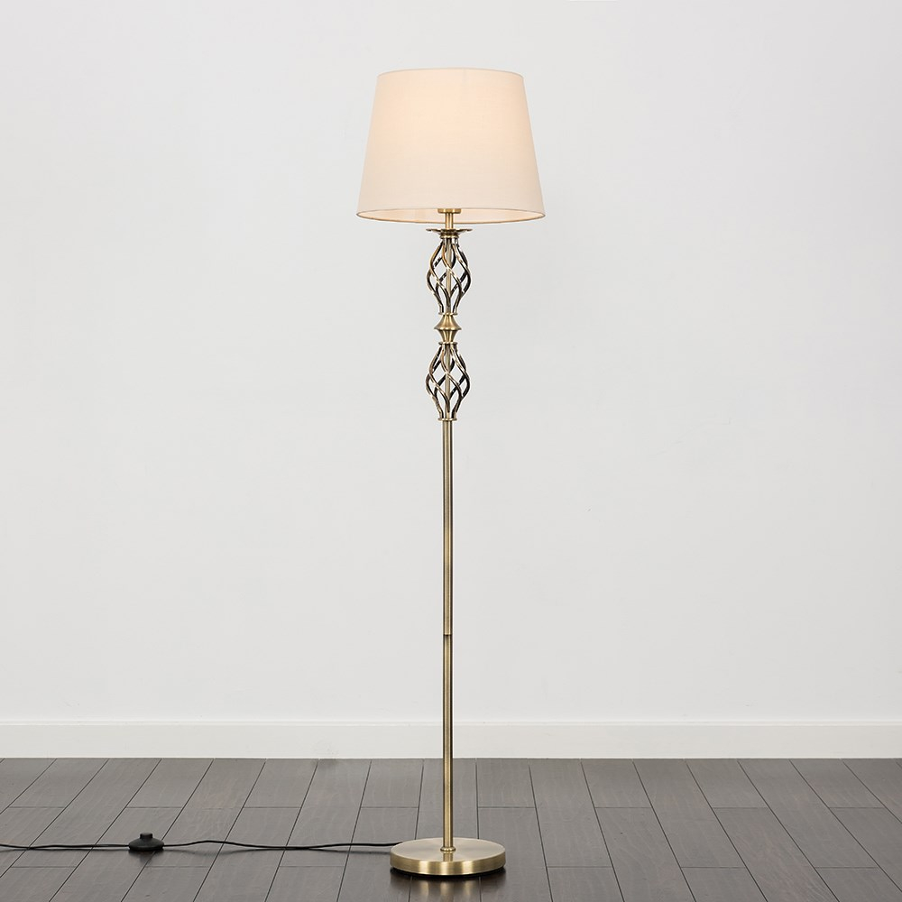Pembroke Antique Brass Twist Floor Lamp with Beige Aspen Shade