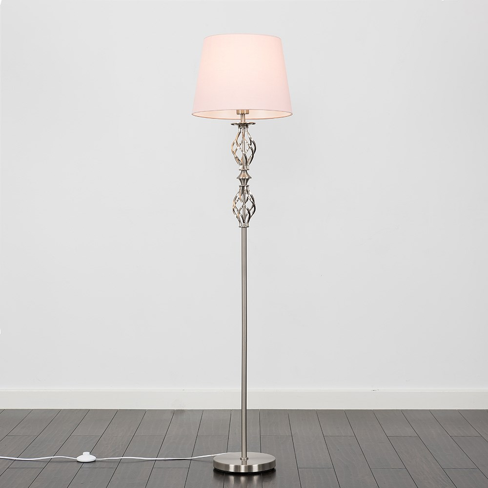 Pembroke Brushed Chrome Twist Floor Lamp with Dusty Pink Aspen Shade