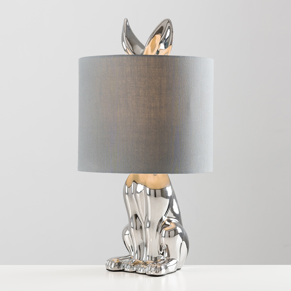 Pair of Lepus Chrome Table Lamps with Grey Shades