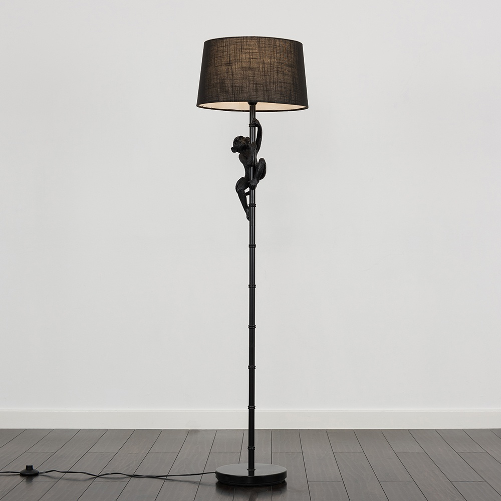George Monkey Black Floor Lamp with Black Doretta Shade