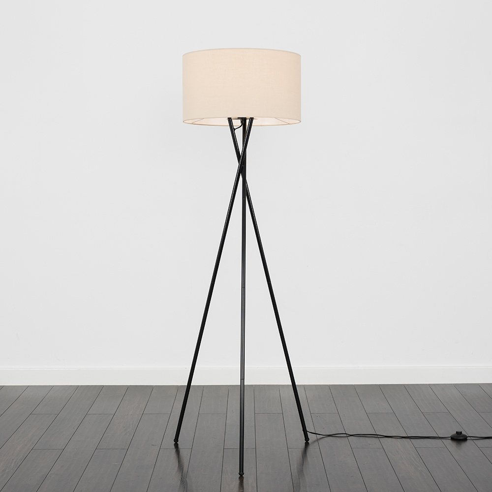 Camden Black Tripod Floor Lamp with XL Mink Reni Shade