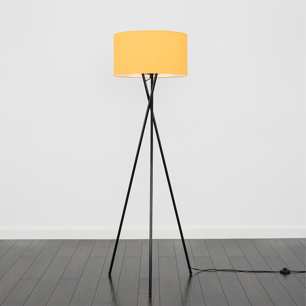 Camden Black Tripod Floor Lamp with XL Mustard Reni Shade
