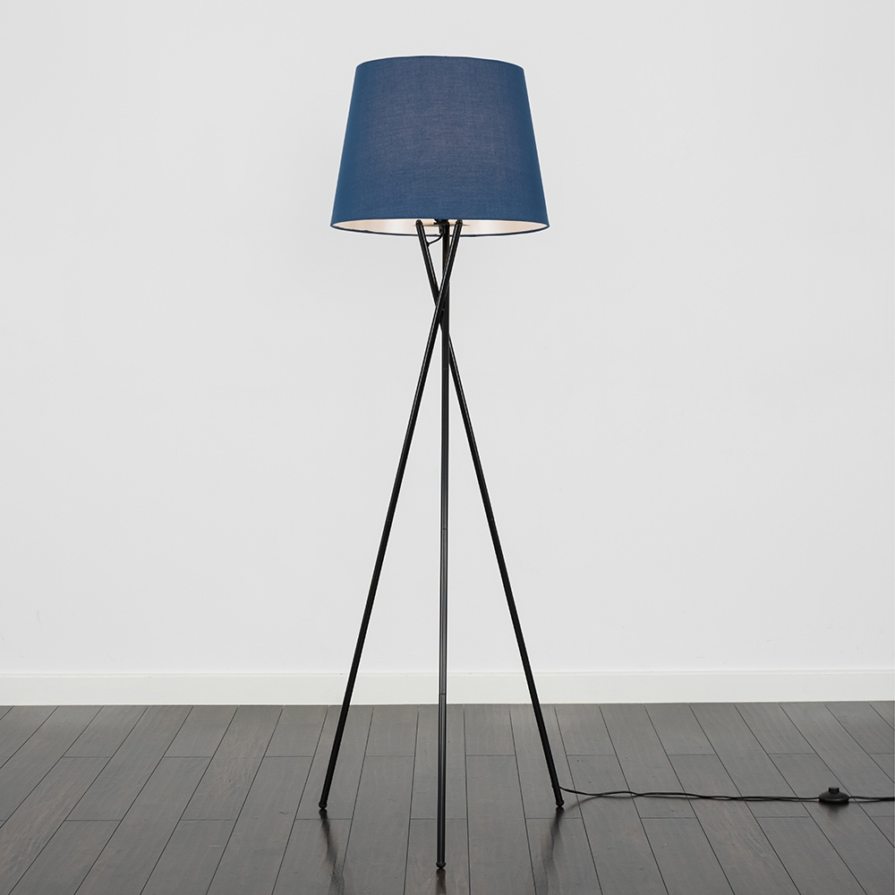 Camden Black Tripod Floor Lamp with XL Navy Blue Aspen Shade
