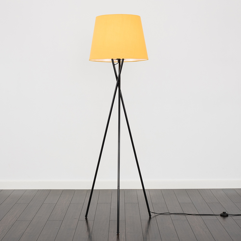 Camden Black Tripod Floor Lamp with XL Mustard Aspen Shade