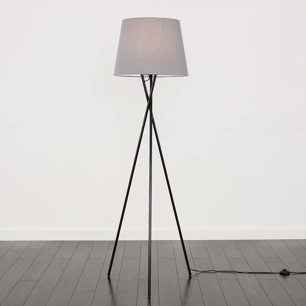Camden Black Tripod Floor Lamp with XL Grey Aspen Shade