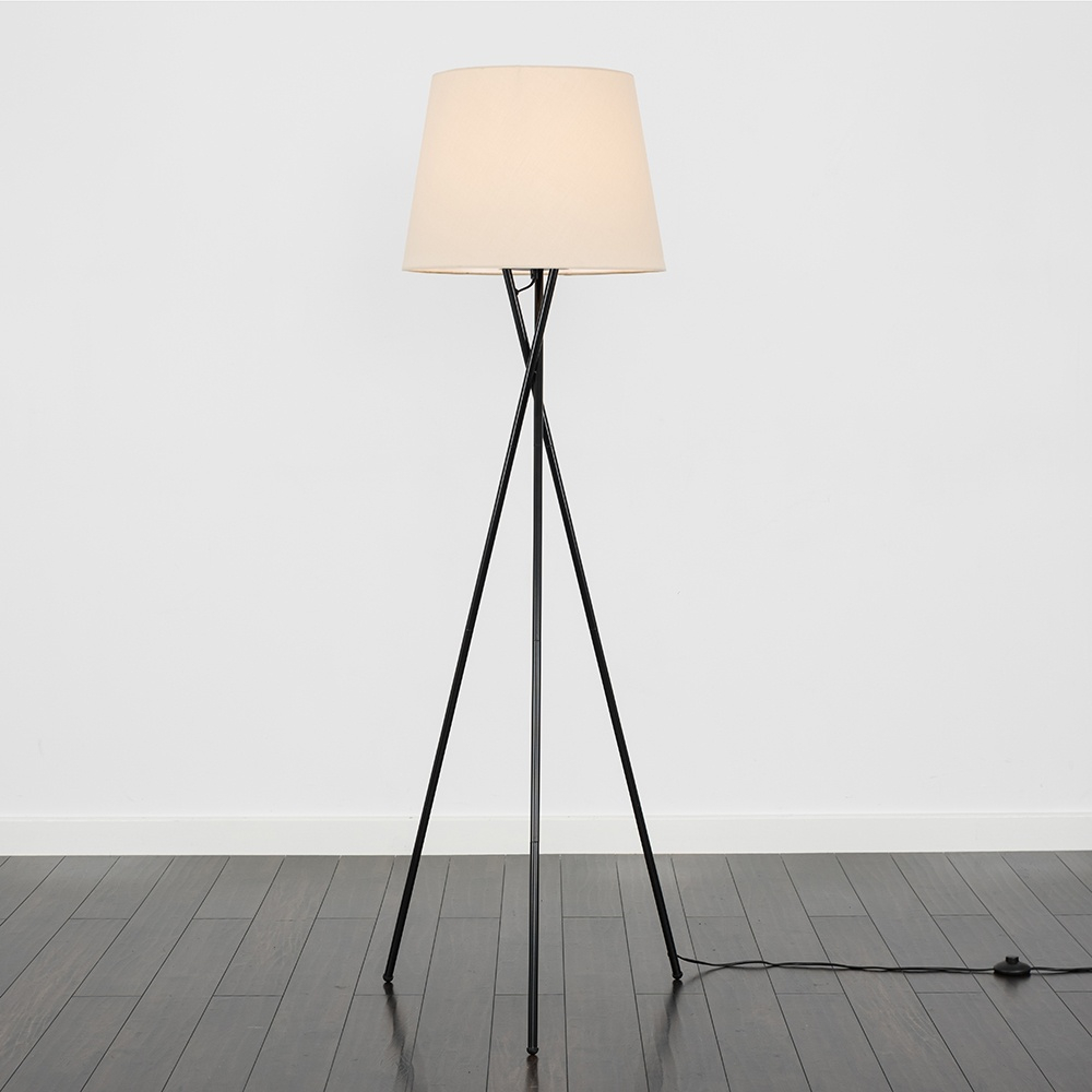 Camden Black Tripod Floor Lamp with XL Beige Aspen Shade