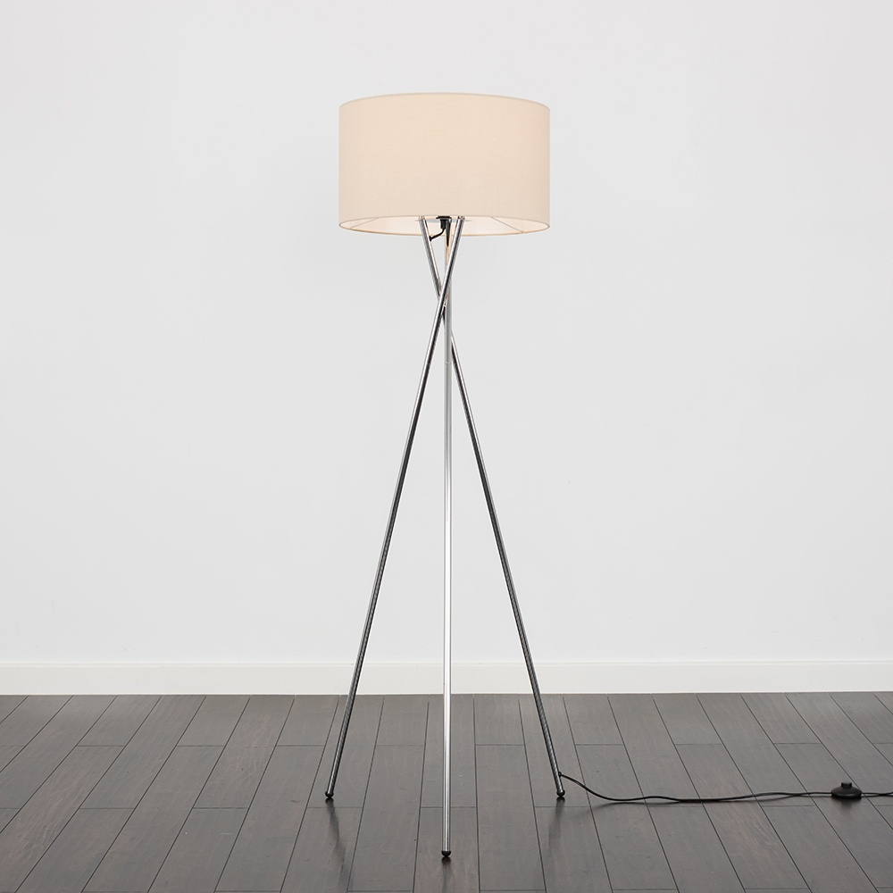 Camden Chrome Tripod Floor Lamp with XL Mink Reni Shade