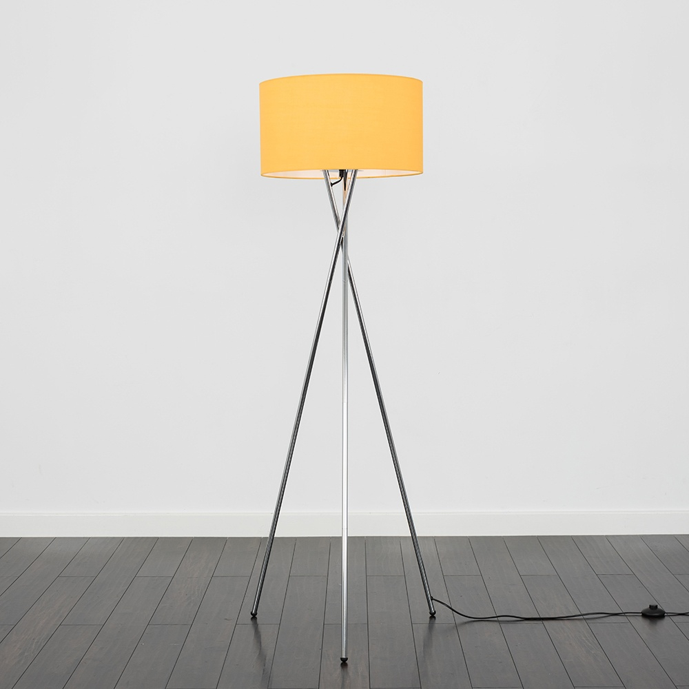 Camden Chrome Tripod Floor Lamp with XL Mustard Reni Shade