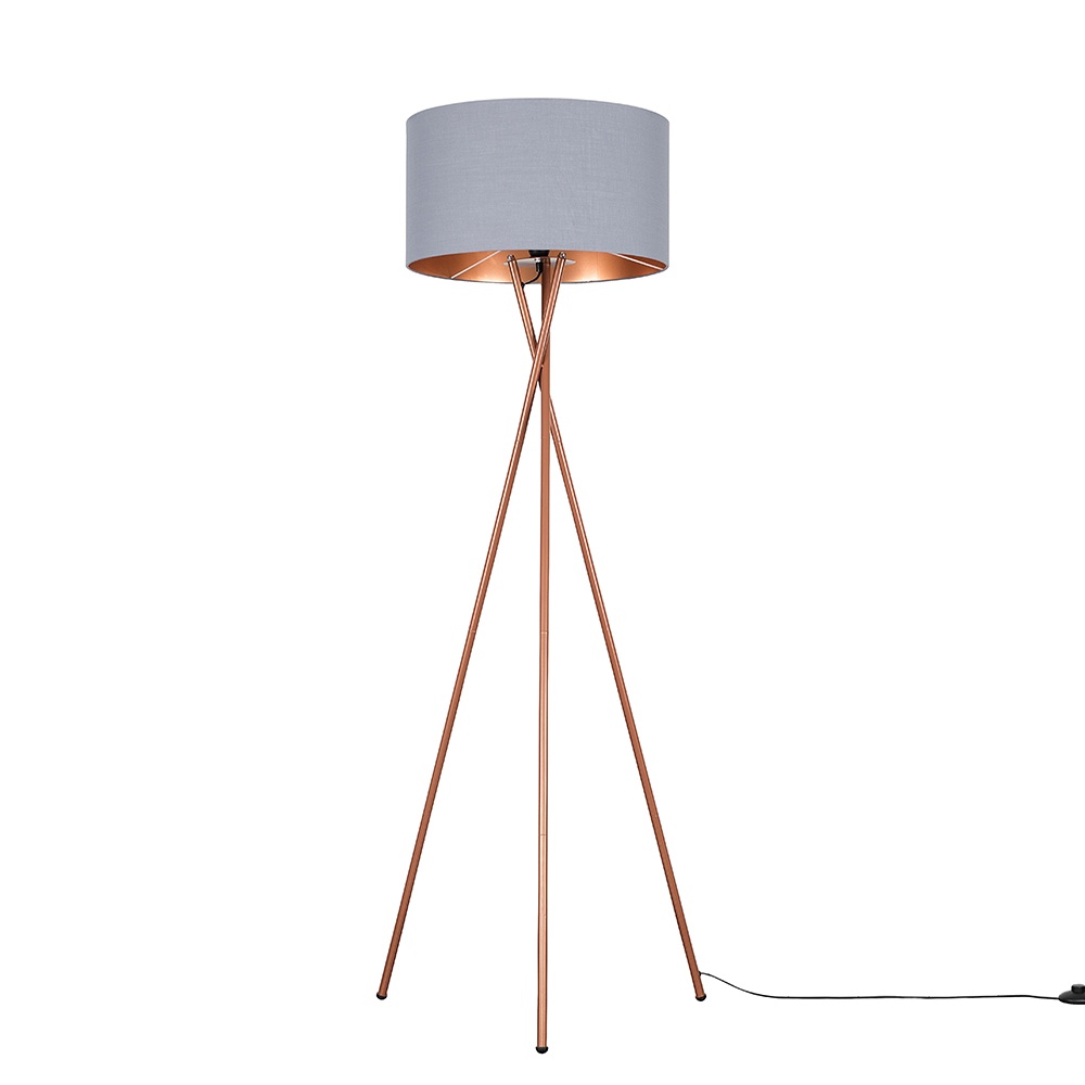 Camden Copper Tripod Floor Lamp with XL Grey and Copper Reni Shade